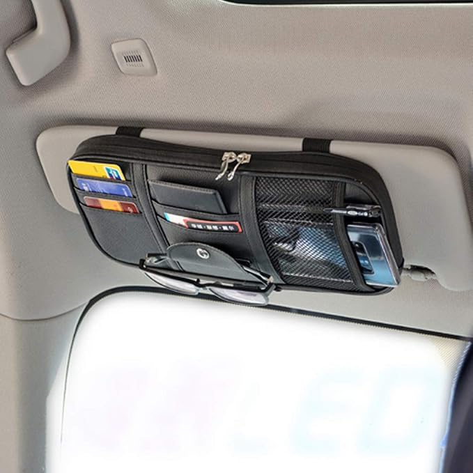 Car Sun Visor Organizer, Auto Interior Accessories Pocket Organizer - Car Truck SUV Storage Pouch Holder, with Multi-Poc