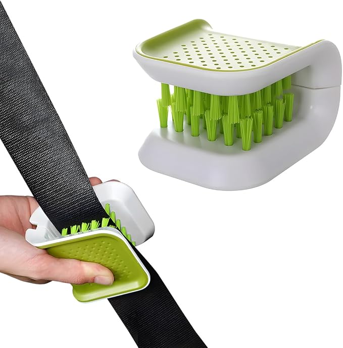 KVAEY Car Seat Belt Cleaning Brush, U-Shaped Auto Interior Washing Brush with Double-Sided Bristles, Closeable Safety Belt Bristle Scrubber Cutlery Cleaner Brush for Car Home (1 PCS)