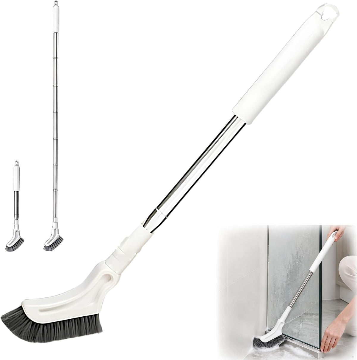 Multifunctional Extendable Long Handle Floor Scrub Brush，Curved Brush Head