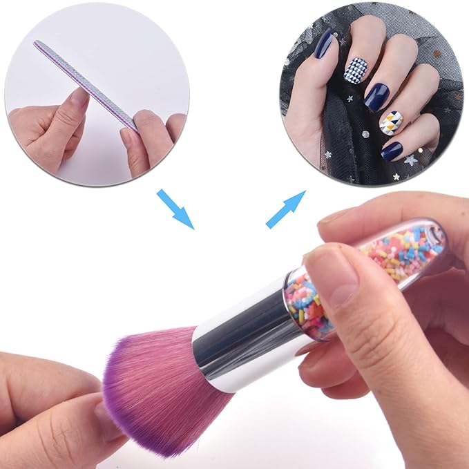 Nail Art Dust Powder Remover Brush, Nail Art Dust Cleaner Brush Professional Nail Art Tool for Acrylic Gel Nails Colorful Handle