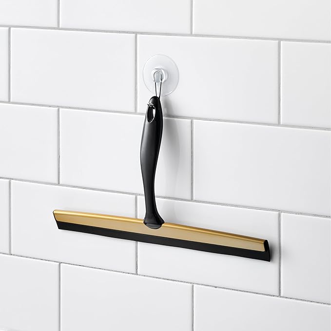 iDesign Bathroom Shower Squeegee with Wall Hook - Black/Soft Brass