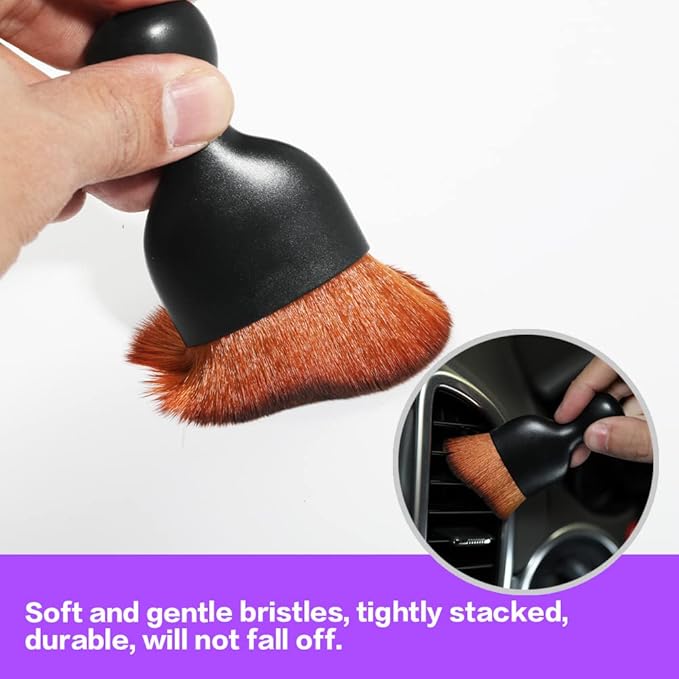 AOCISKA Car Interior Detailing Brush,Soft Bristle Cleaning Brush Car Detailing Brush Dusting Brush,Car Interior Cleaning Tool,Auto Detail Brush Car Dash Duster Brush (Black&Brown with Cap)
