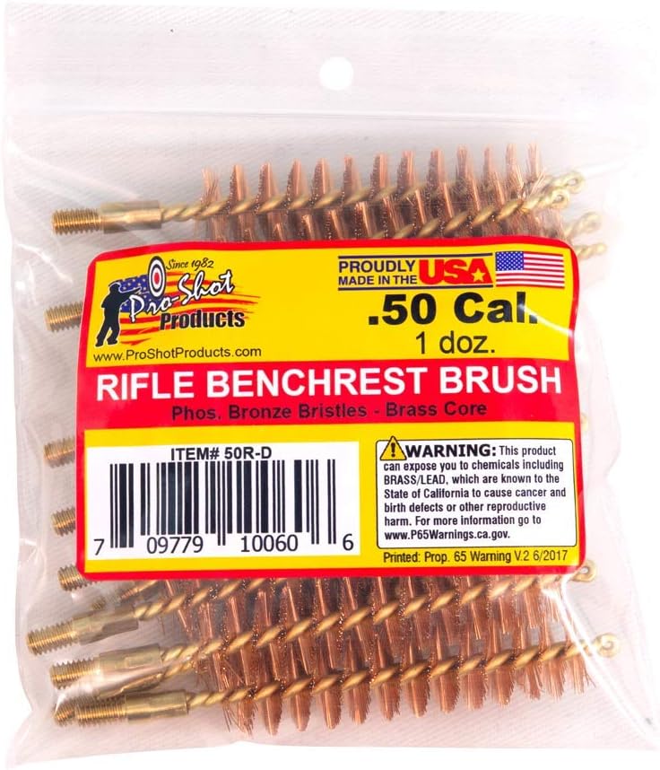 Pro Shot.50 Cal Rifle Bore Brush Dozen Pack: Brass Brush with Bronze Bristles, Gun Cleaning Kit Essential for Precision Bore Cleaning, Hunting Gear & Gun Cleaner with Gun Cleaning Brushes