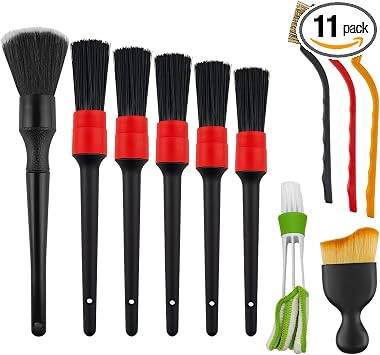 11PCS Car Detailing Brush Set, Soft Boar Hair Vehicle Interior Exterior Detail Cleaning Brush, Automotive Detailing Clea