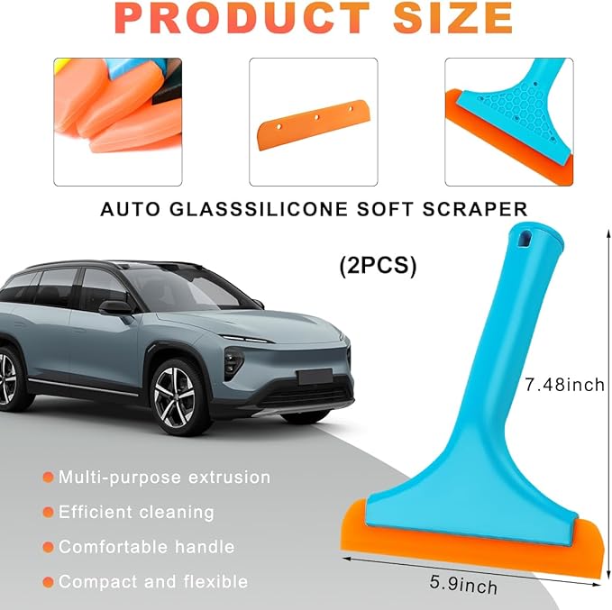 KVAEY 2 PCS Small Silicone Window Squeegee, 5.9 Inch Car Windshield Water Blade Squeegee with Non-Slip Handle, All-Purpose Cleaning Squeegee for Car Windshield, Window, Mirror (Sky Blue)