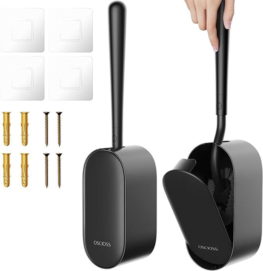 Toilet Bowl Brush and Holder, OSCIOSS Toilet Brush Set with Ergonomic Design, Compact Size, Durable Bristles, RV Toilet Brushes & Holders for Dead Corner Clean (Black, 2pack)