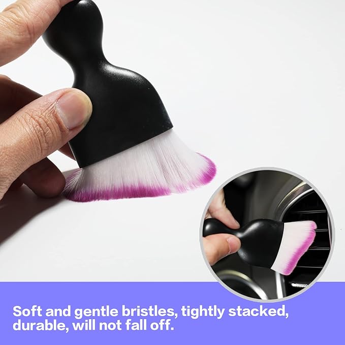 AOCISKA Car Interior Detailing Brush,Soft Bristle Cleaning Brush Car Detailing Brush Dusting Brush,Car Interior Cleaning Tool,Auto Detail Brush Car Dash Duster Brush (Black&Purple)