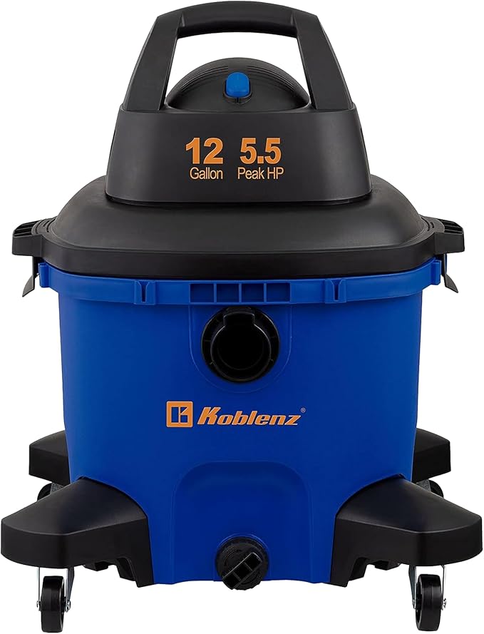 Koblenz WD-12 L4 Wet Dry Vacuum Cleaner, 12 Gallon 5.5 PHP, 3-in-1 Suction & Blower, 32 ft Reach, Drain Plug, Large Vacuum Cleaner for Car, Shop Vacuum Wet and Dry, Click-N-Lock Hose, Blue/Black