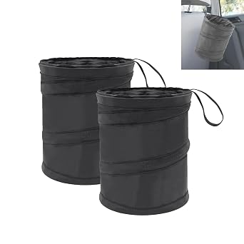 Car Trash Can, 2 Packs Mini Collapsible Pop-up Car Garbage Can, Waterproof Hanging Trash Bag with Velcro, 1 Gallon Black