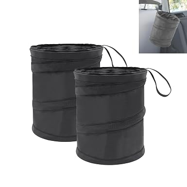 Car Trash Can, 2 Packs Mini Collapsible Pop-up Car Garbage Can, Waterproof Hanging Trash Bag with Velcro, 1 Gallon Black
