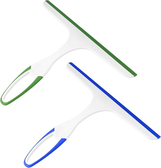 2 Pcs Shower Squeegee for Shower Glass Doors,Car Window Windshield Mirror Tile Cleaner Cleaning Wiper Squeegees Tool with Hook, Window Cleaning Shower Glass Squeegees