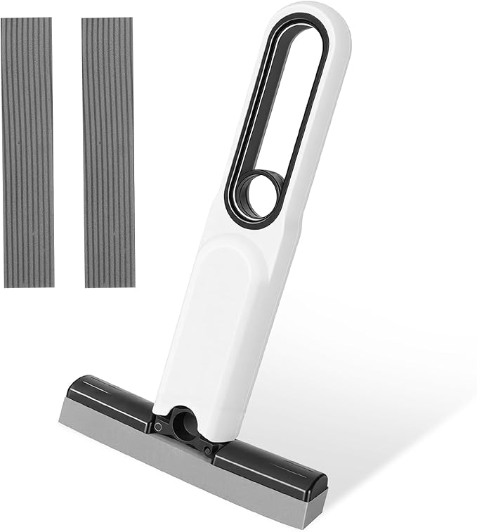 Mini Sponge Mop Self Wringing, Foldable Desktop Mop with Upgraded Handle + 2 Refill Heads, Compact Hand Mop for Countertop, Bathroom, Car Glass, Quick Wet & Dry Cleanup