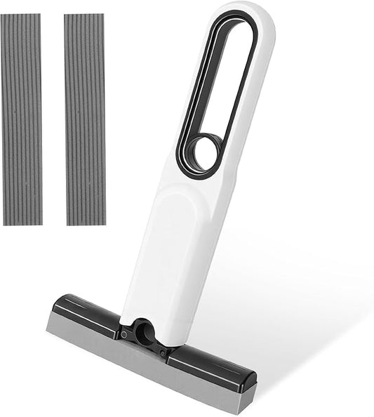 Mini Sponge Mop Self Wringing, Foldable Desktop Mop with Upgraded Handle + 2 Refill Heads, Compact Hand Mop for Countertop, Bathroom, Car Glass, Quick Wet & Dry Cleanup