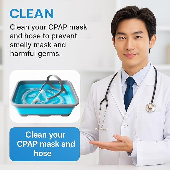 CPAP Cleaning Kit for CPAP Hose and Mask for CPAP Hanger with Brush and Collapsible Wash Basin Bucket Tub - Essential Care Kit for CPAP Users, Suitable for 7 Feet Tubing and 22mm 19mm Diameter