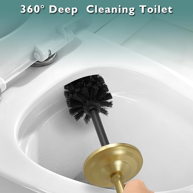 Gold Toilet Brush and Holder Set, Stainless Steel Toilet Brush for Bathroom,Heavy Duty Gold Toilet Bowl Brush and Holder,Deep Cleaning Modern Toilet Cleaner Brush -Space Saving, Covered Brush, Durable