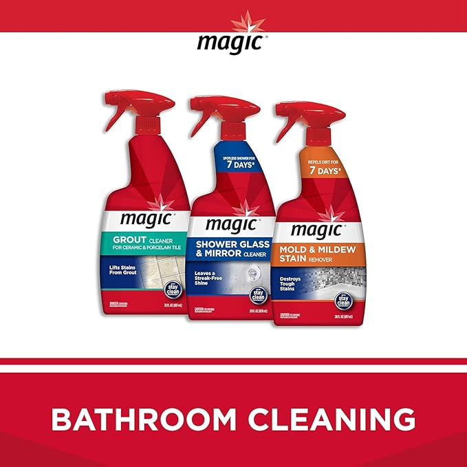 MAGIC Shower Glass and Mirror Cleaner Spray Bundle, Fog & Streak Free, Removes Soap Scum, Rust Stains, Fingerprints, Dirt, and Hard Water, Perfect for Shower Doors, Window, Glass Surfaces, 28 Fl Oz