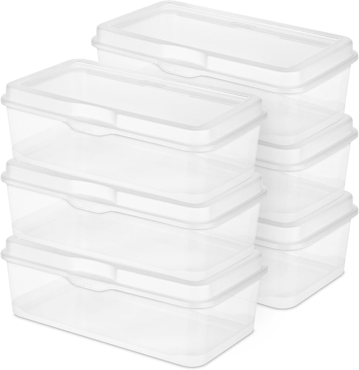 Rectangular Large FlipTop, Clear Plastic Storage Box, 6-Pack