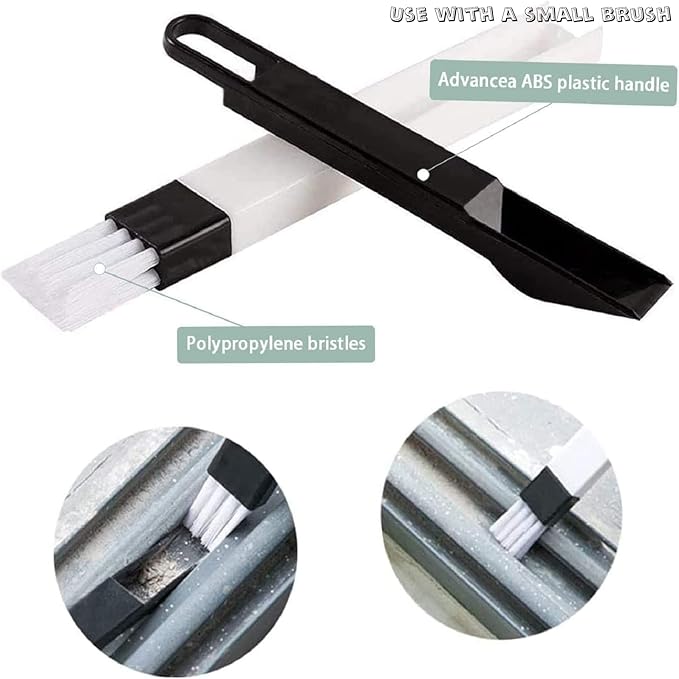 Magic Window Track Cleaner Tool Set - 3 Groove Gap Cleaning Brush + 2 Window Slot Clean Brush with Dustpan + 3 Replacement Cloth