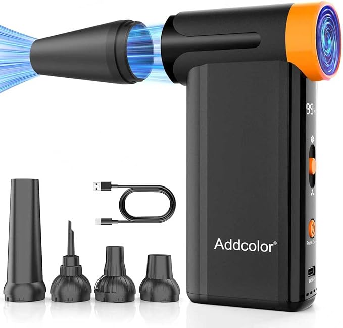 Compressed Air Duster 2000mAh*2 ，Addcolor AD51 with 8 Gear Adjustable，106770RPM Electric Air Duster with Display – Portable Handheld Blowers for Keyboard, Computer, Car, Outdoor, Air Bed