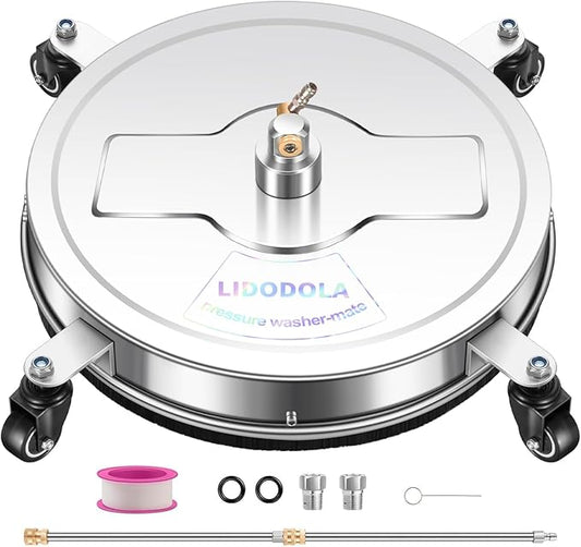 LidoDola 20'' Pressure Washer Surface Cleaner with 4 Wheels - Stainless Steel Surface Cleaner for Pressure Washer Attachment for Concrete, Driveway, Patio, Sidewalk, Deck and Driveways