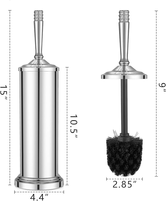 Chrome Toilet Brush and Holder Set, Stainless Steel Toilet Brush for Bathroom,Heavy Duty Toilet Bowl Brush and Holder,Deep Cleaning Modern Toilet Cleaner Brush -Space Saving, Covered Brush