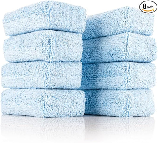 The Rag Company - Terry Sponge Applicator Pads – Reusable Detailing Applicators for Interior & Exterior Car Care – Soft, Washable Pads for Soaps, Cleaners, Sealants – 8 Pack (2"x4", Blue)