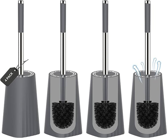 SetSail Toilet Brush, Compact Size Toilet Bowl Brush and Holder Toilet Brushes for Bathroom with Stainless Steel Handle Toilet Cleaner Brush with Durable Scrubbing Bristles, 4 Packs, Gery