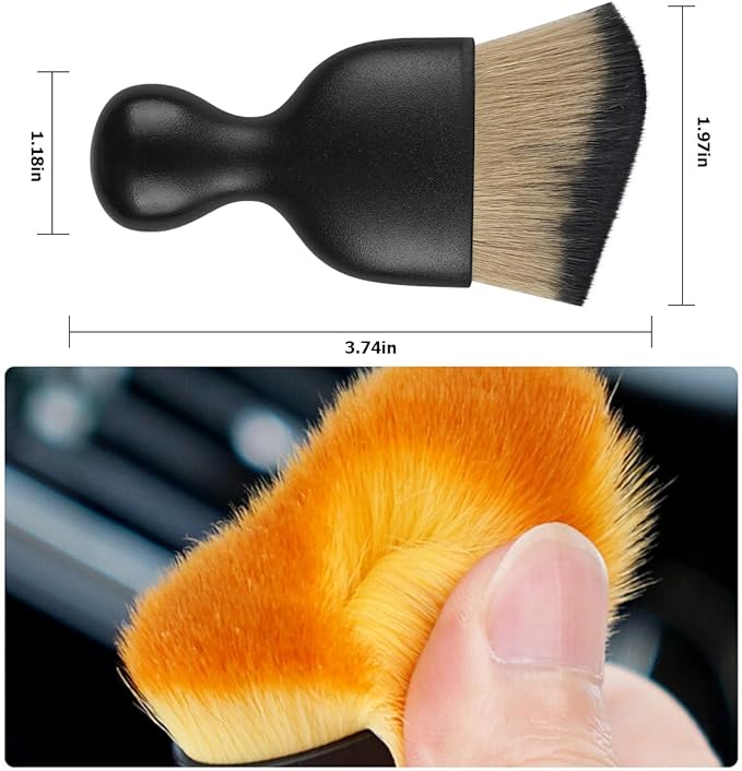 Blilo 2PCS Car Interior Detailing Brush with Dust Cover, Auto Soft Hair Cleaning Brushes, Scratch Free Curved Dirt Collectors, for Vehicle Dashboard Air Conditioner Vents Leather(Brown/Black)
