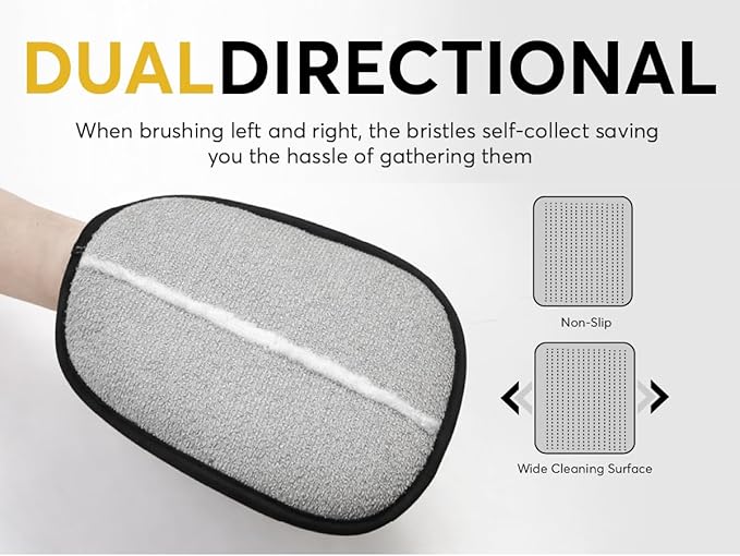 2 Pack Pet Hair Removal Glove for Dogs & Cats - Reusable Electrostatic Magic Brush Glove - Lint Mitt for Furniture, Couch, Carpet, Clothing, Car Seat - Dog Hair Remover Tool - Black