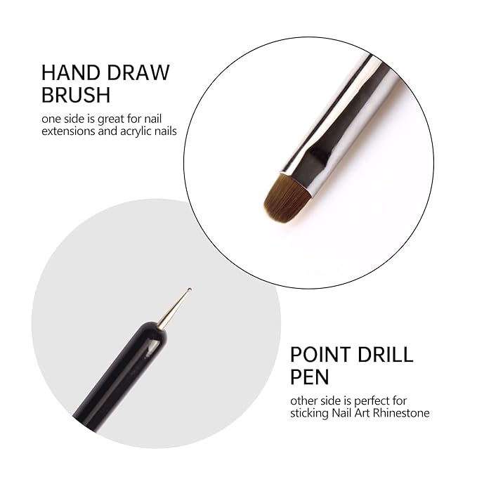 French Nail Brush, YIHUALE 2 Way French Gel Acrylic Nail Art Kolinsky Brush With Dotting Tool for Professional Manicure Cuticle Clean Up Nail Art Design- White And Black 8# (16#, Black)