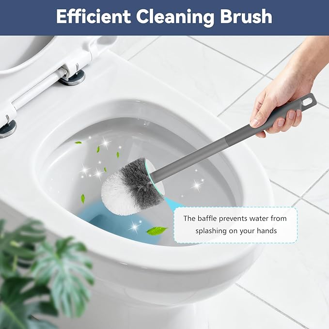 Toilet Bowl Brush and Holder, 3 Pack Compact Toilet Brush Set with Nylon Bristles Toilet Brush Hidden Scrubber Brushes for Bathroom Cleaning-Grey
