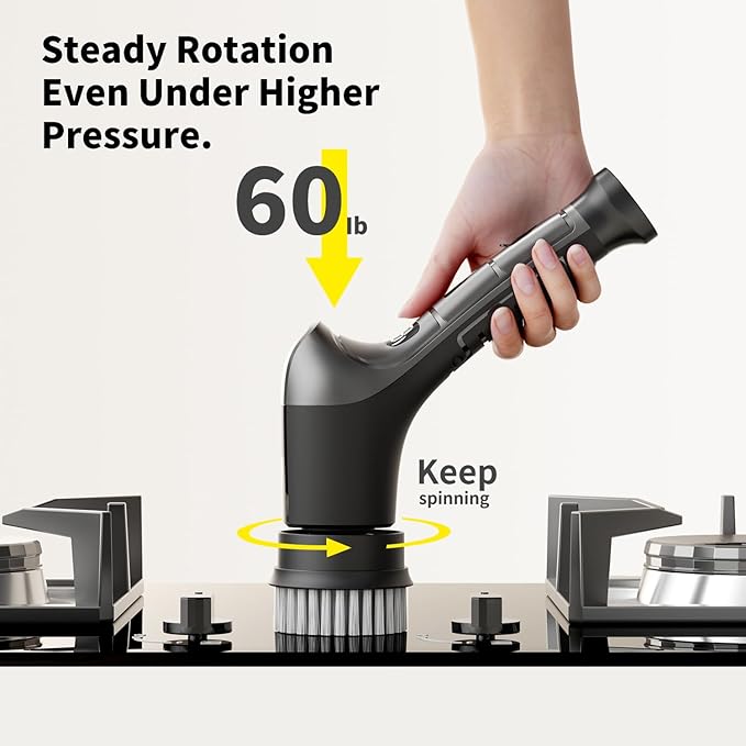 Electric Spin Scrubber, Cordless Power Dish Scrubber Brush, Type-C Fast Charging with LED Power Display, 3 Speeds, 6 Replaceable Heads for Cleaning Kitchen Stove/Bowl/Sink/Corner/Tile/Grout (Grey)