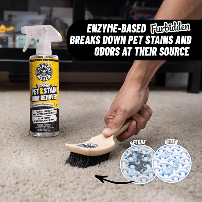 Chemical Guys Pet Mess Cleaning Kit, Furbidden Odor Eliminator 16 oz with Interior Detailing Brush Cleans, Pet Smells, Hair and Light Dirt for Cars Trucks SUVs Home Interiors and Upholstery Care