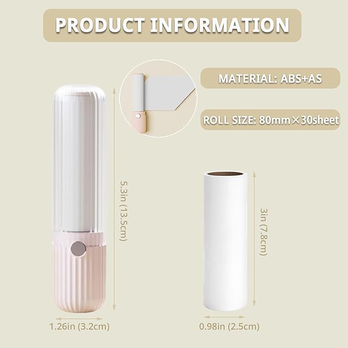 Compact Lint Roller with 150 Sheets - Portable Pet Hair Remover for Clothes, Furniture, and Travel Essentials Household Use, 1 Handle+5 Roller Refills (Pink)