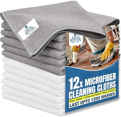 DAN RIVER 12-Pack Microfiber Towels – Ultra Absorbent, Lint-Free & Streak-Free Cleaning Cloths for Home, Car & Kitchen -