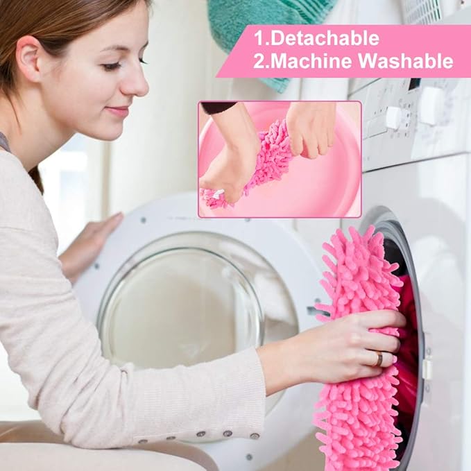 Microfiber Slippers Floor Cleaning Mop Men and Women House Dusting Slippers Floor Cleaning Tool (pink)