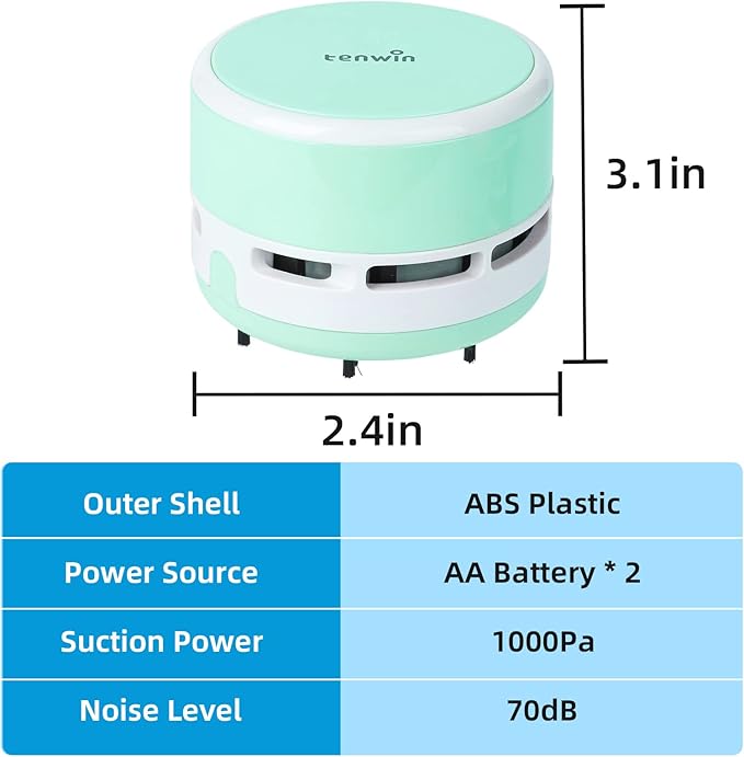 tenwin Mini Vacuum Cleaner, Portable Desktop Vacuum Cordless, Handheld Dust Sweeper Battery Operated, Low Noise and Strong Suction for Home/Office/School/Car/Keyboard(Battery not Include)