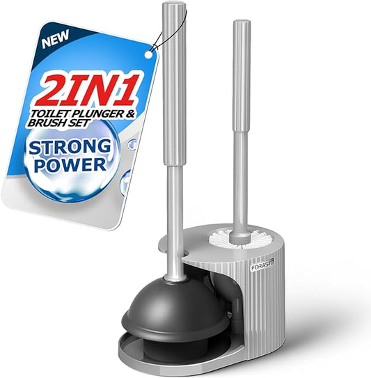 FORASTO 2 in 1 Toilet Plunger and Brush Set,Extended Handle Plunger,Toilet Bowl Brush Plunger Set,Bathroom Cleaning Tools,Cleaning Brush,Toilet Brush Plunger Combo,Charcoal Gray（20.8inch）