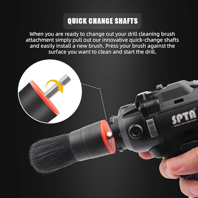 SPTA Drill Brush Attachment, 5 Pcs Mixed Hair Drill Brush Head Set, Auto Detail Set, Replacement Car Detail for Cleaning Interior or Exterior, Used on Electric, Electric Driver