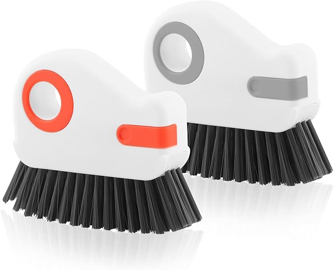 2Pcs 2 in 1 Groove Cleaning Brush, Window Track Cleaning Tools with Hidden Scraper, Multifunctional Hard Bristle Grip Brush for Sliding Door Track, Window Sill