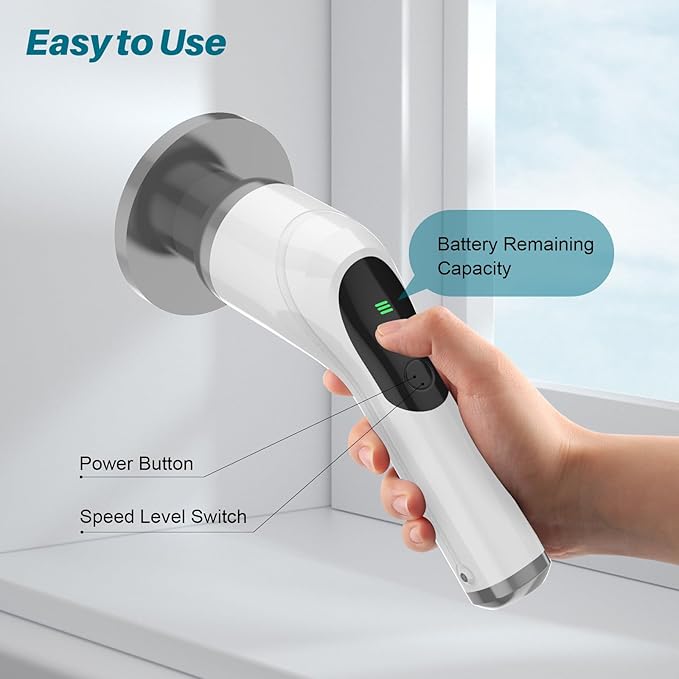 Electric Spin Scrubber for Cleaning: Cordless Scrub Brush with Extension Handle and Adjustable Speeds - Power Scrubbers for Cleaning Bathroom Shower Tub Tile Floor Car (Gray)