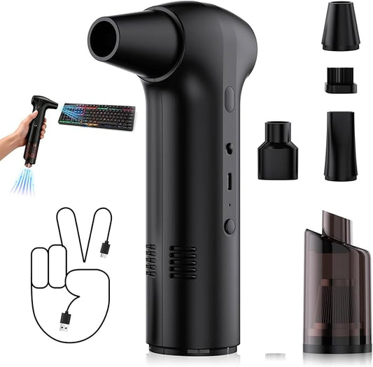 Compressed Air Duster 130000RPM - Rechargeable Electric 2-in-1 Air Blower & Vacuum Cleaner, 3-Speed Brushless Motor, Fast Charging, 4 Nozzles for Computer Keyboard PC Car Electronics Cleaning