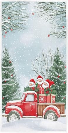 Naanle Christmas Red Toy Model Truck Loaded with Sweets Spruce Twigs Holly Leaves & Berries Soft Large Hand Towels Multi