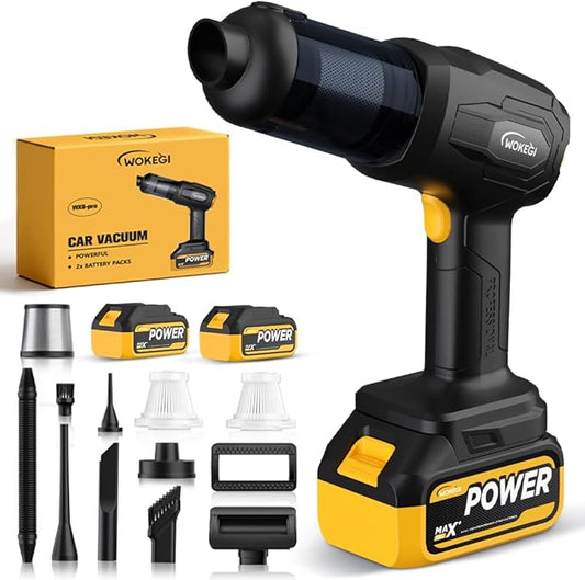 Cordless Car Vacuum Cleaner, 35000pa Powerful Handheld Vacuum & Air Duster with 2 Batteries, Portable Rechargeable Vacuum for Car Detailing, Pet Hair, Home & Office(Yellow)