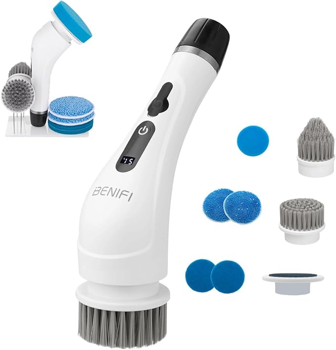 Electric Spin Scrubber Full-Body IPX7 Waterproof Cordless Bathroom Cleaning Brush with Power LCD Display and 8 Brush Heads