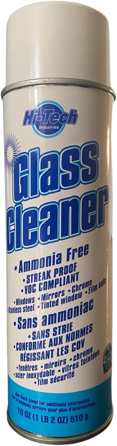 HI-TECH Streak Proof Glass Cleaner - Ammonia Free - 18oz Aerosol