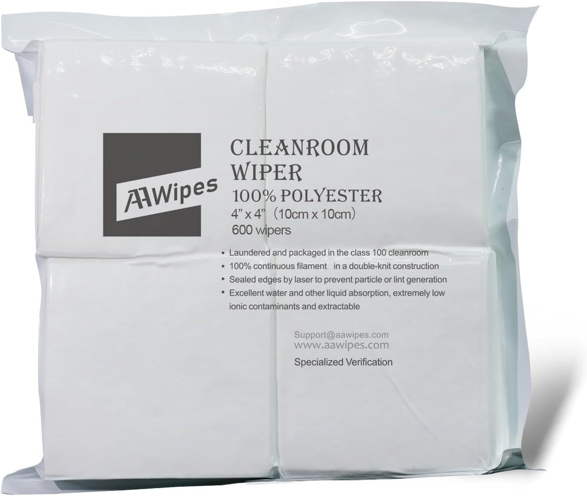 Cleanroom Polyester Wipers 4"x4" (Bag of 400 Pcs) Double Knit 100% Polyester Wipes Lint Free Cloths with Ultra-fine Filaments, Laser Sealed Edge, Class 100 Cloths, Ultra-Soft Wipes