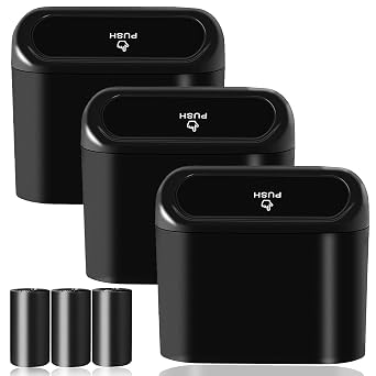 Car Trash Can Bin with Lid - 3 Packs Universal Vehicle Mini Leakproof Garbage Can Bin with 60pcs Trash Bags Can Organize
