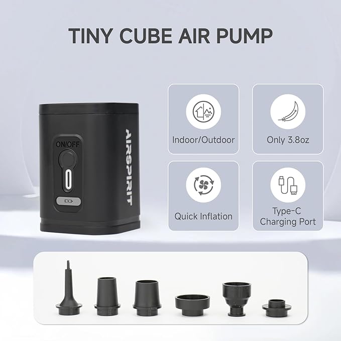 Mini Portable Electric Air Pump for Inflatables-5 Universal Nozzles,Rechargeable Inflator-Fast Inflate/Deflate Pool Floats/Sleeping Pad/Air Mattress Bed/Camping Gear/Travel & Home Storage Vacuum Bags