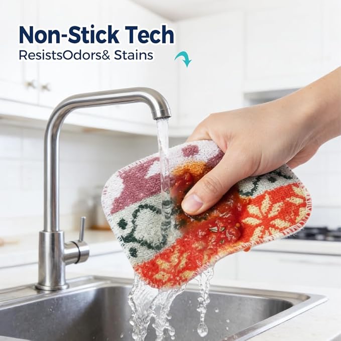 Amarelle GEN II Dish Washing Scrubbers (5-Pack), Made in Green Kitchen Scrubbers for Dishes, Non Scratch Pot & Pan Scrubber, Dual-Sided Heavy-Duty Scouring Pads, Reusable (Nordic Folk)